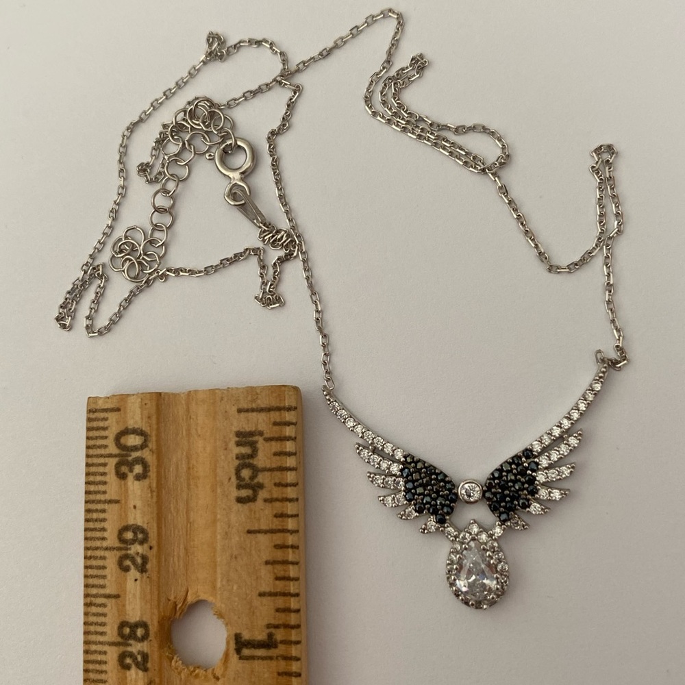 925 Silver angelwing necklace cz with big clear stone - Picture 2 of 4